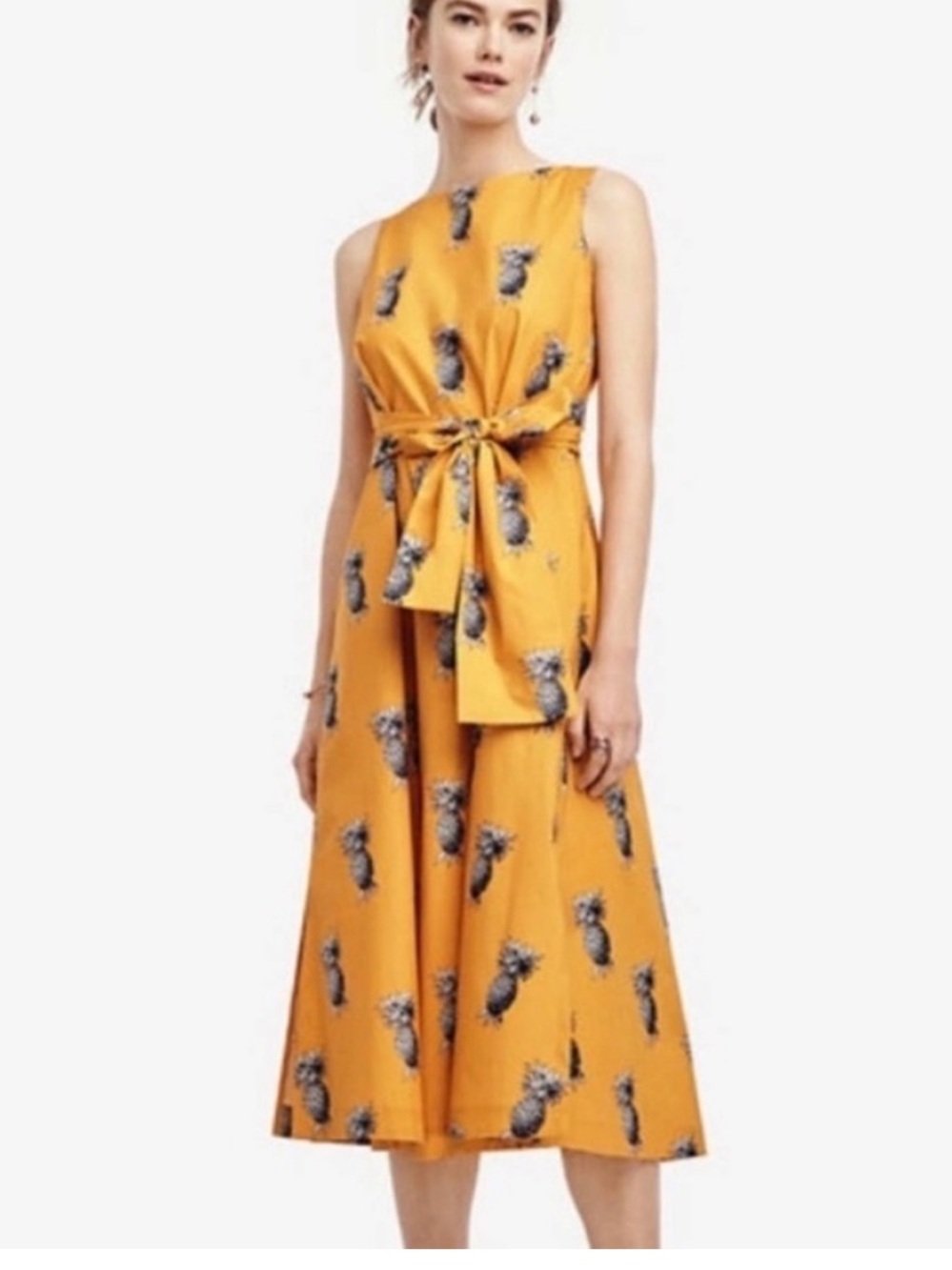 Ann Taylor crisp cotton tie front midi dress